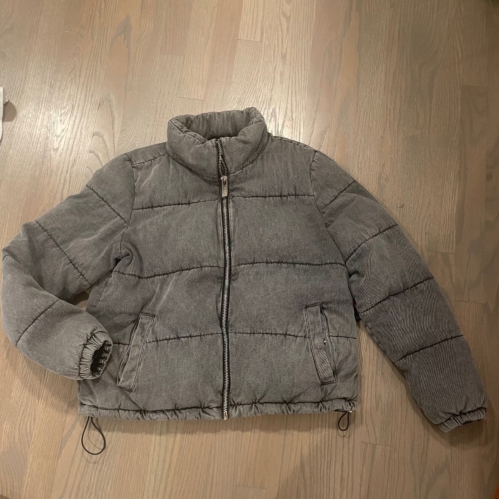 Women's Andrew Marc Grey Denim Puffer Jacket/Coat size M